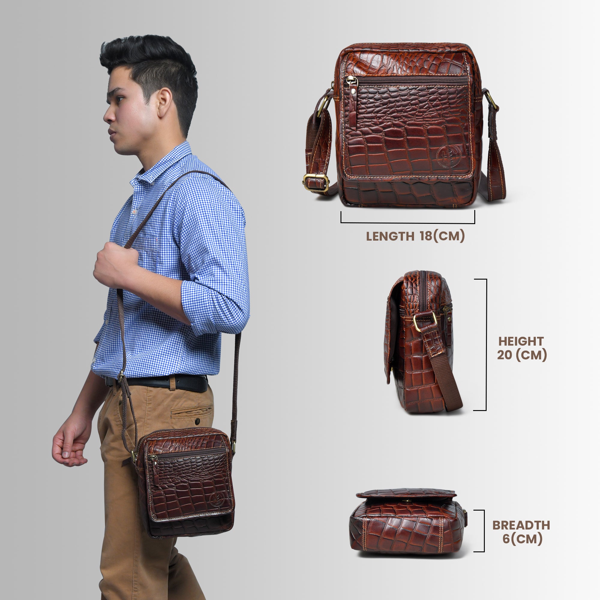 Croc-Embossed Vintage Leather Sling Bag